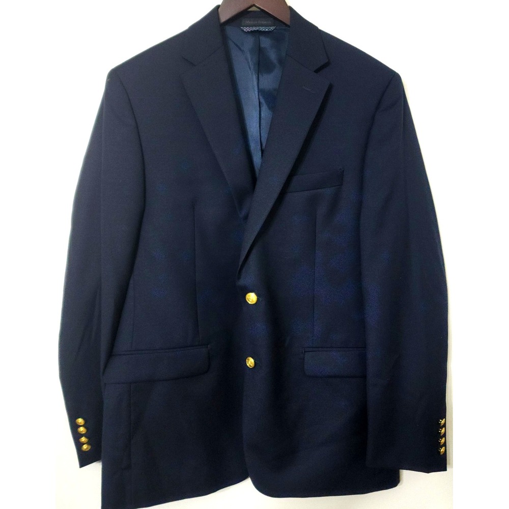 Lauren Ralph Lauren Navy Blue Wool Blend Blazer Gold Crest Button 40R